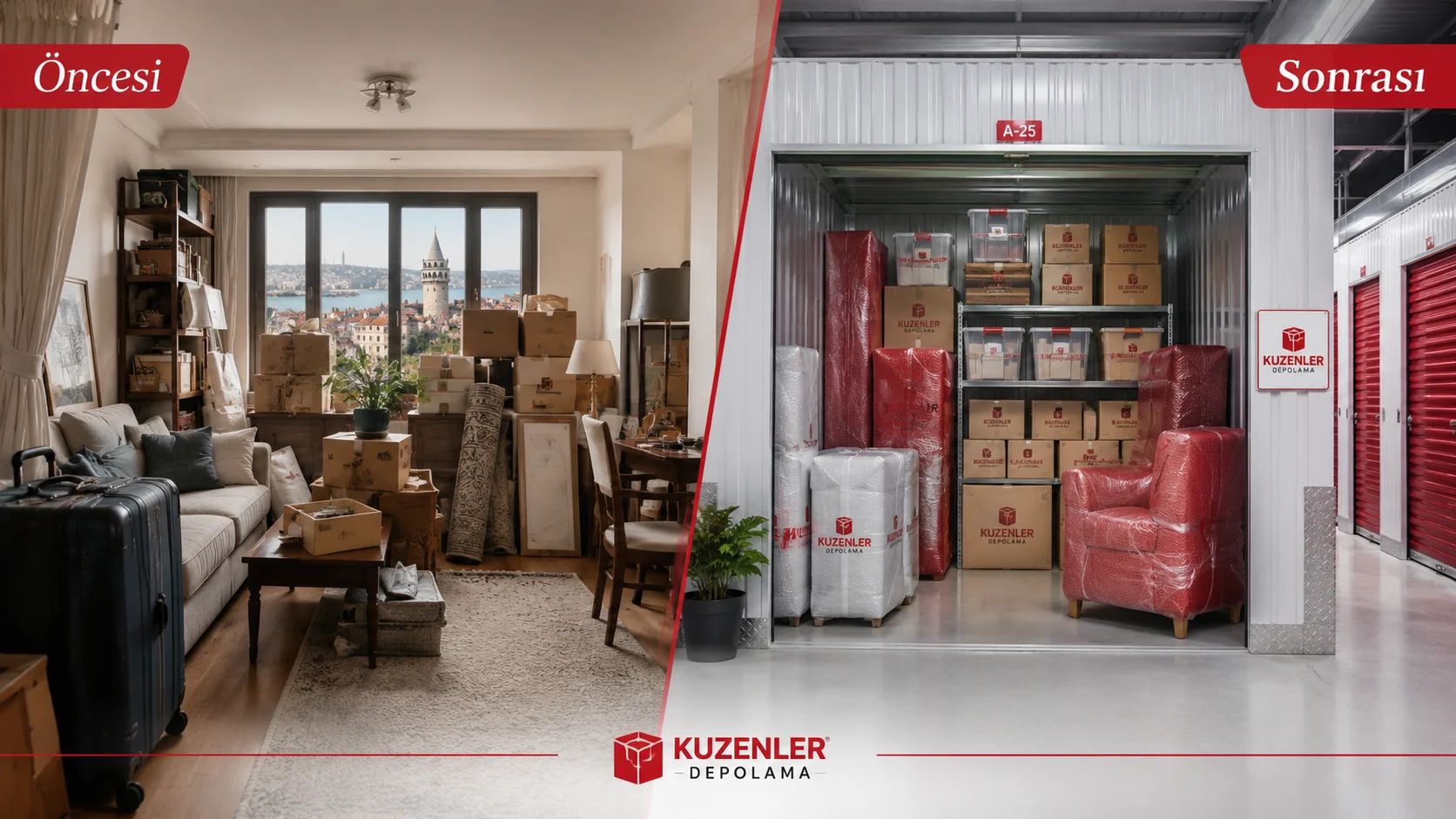 İstanbul depolama öncesi ve sonrası eşya düzeni karşılaştırması